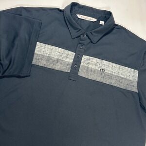 TravisMathew Mens XXL Black Grey Striped Chest Performance Golf Polo Shirt
